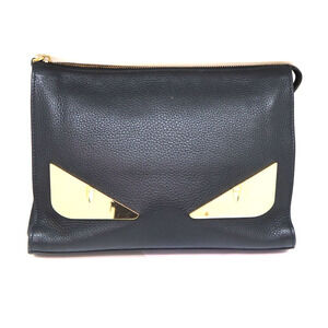 Fendi Bag Bugs Monster Clutch Leather Black